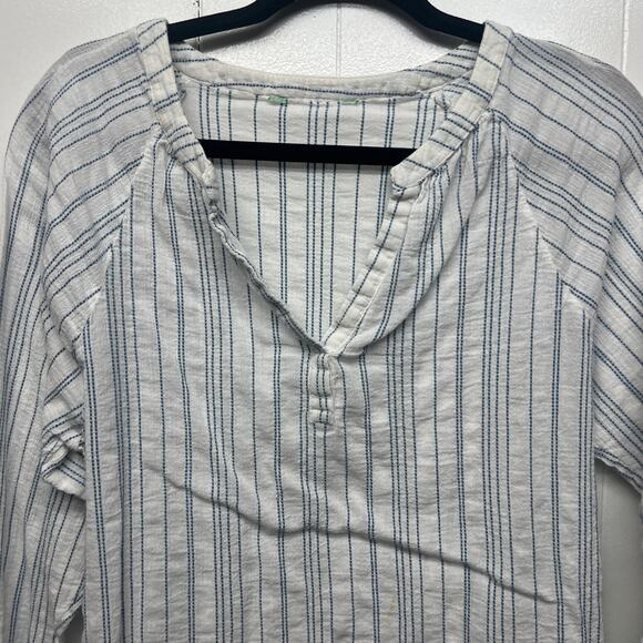 Dip Women's V-Neck 3/4 Sleeve Striped Blue & White Women's Boho Top Size Medium - Picture 2 of 11